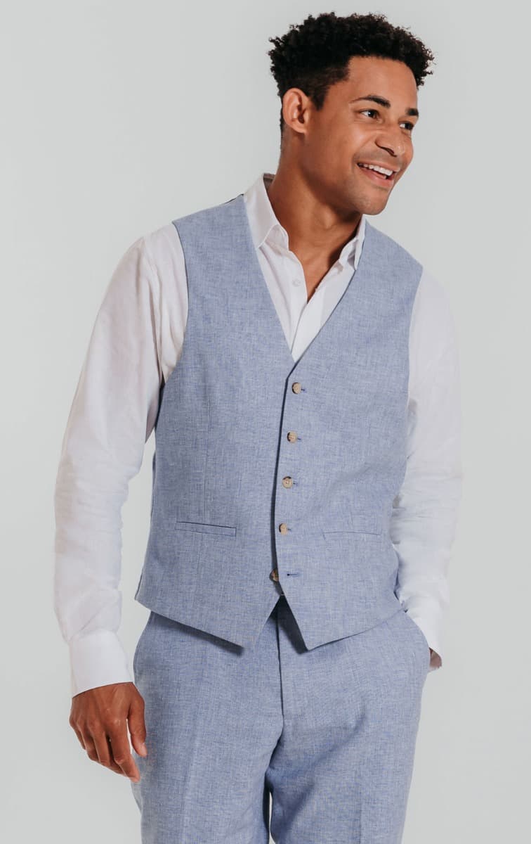 Dobell Light Blue Linen Waistcoat primary image