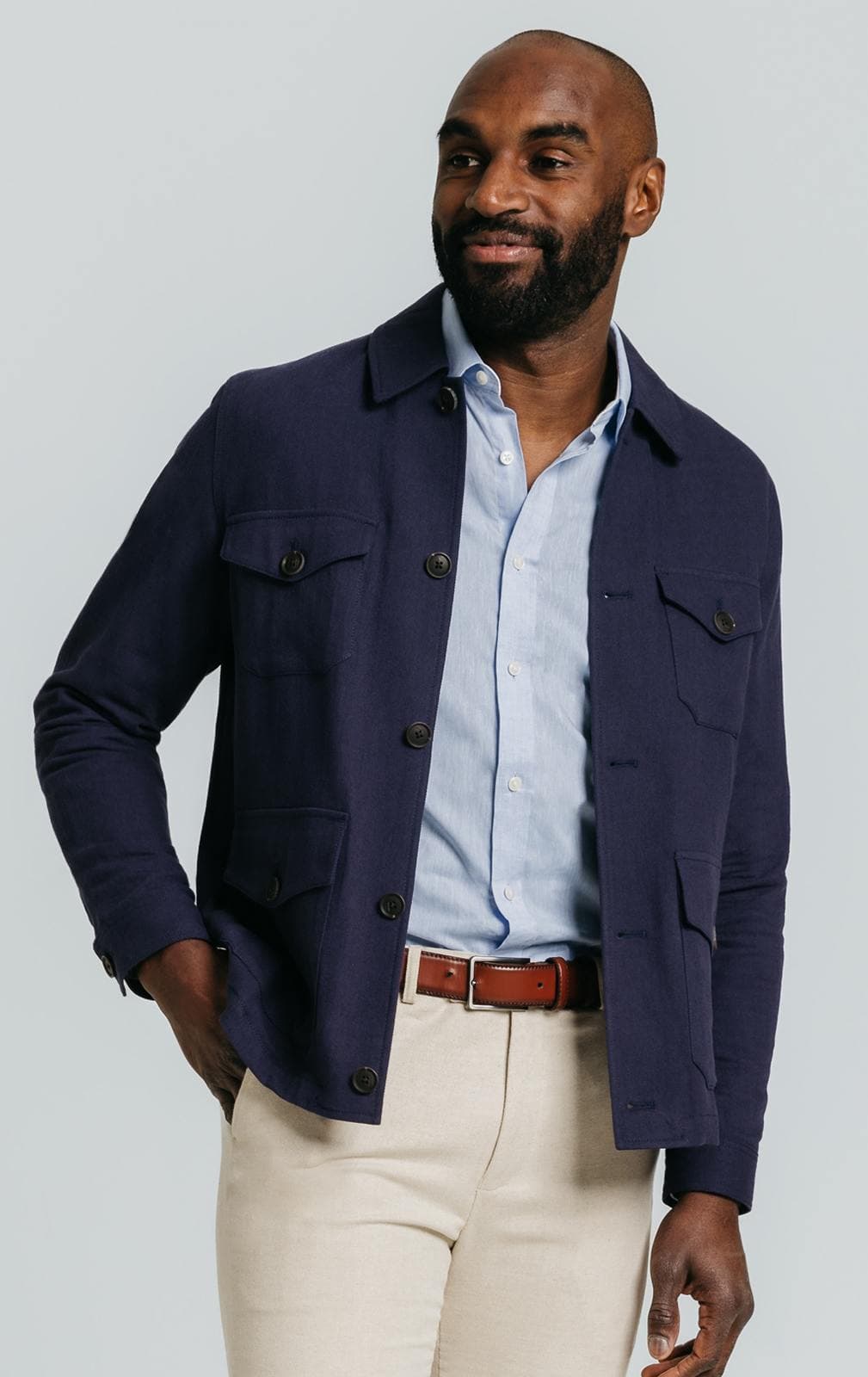 Navy Linen Twill Safari Jacket primary image