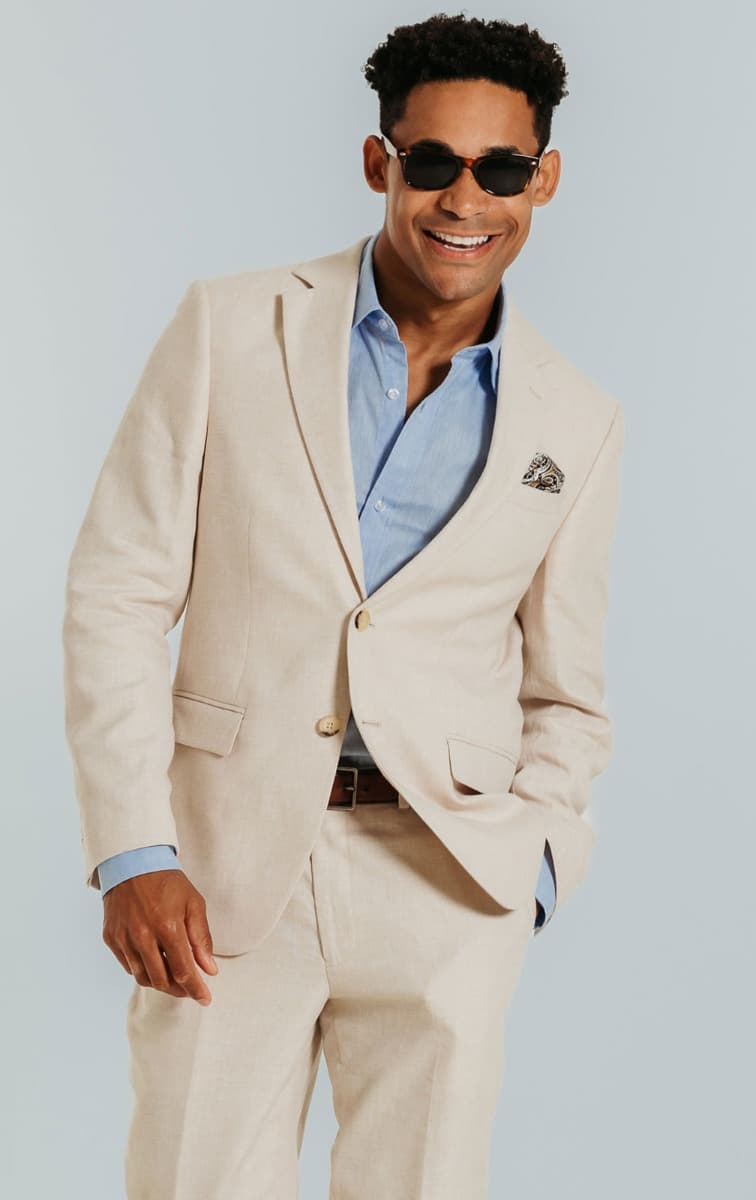 Dobell Cream Linen Suit Jacket primary image