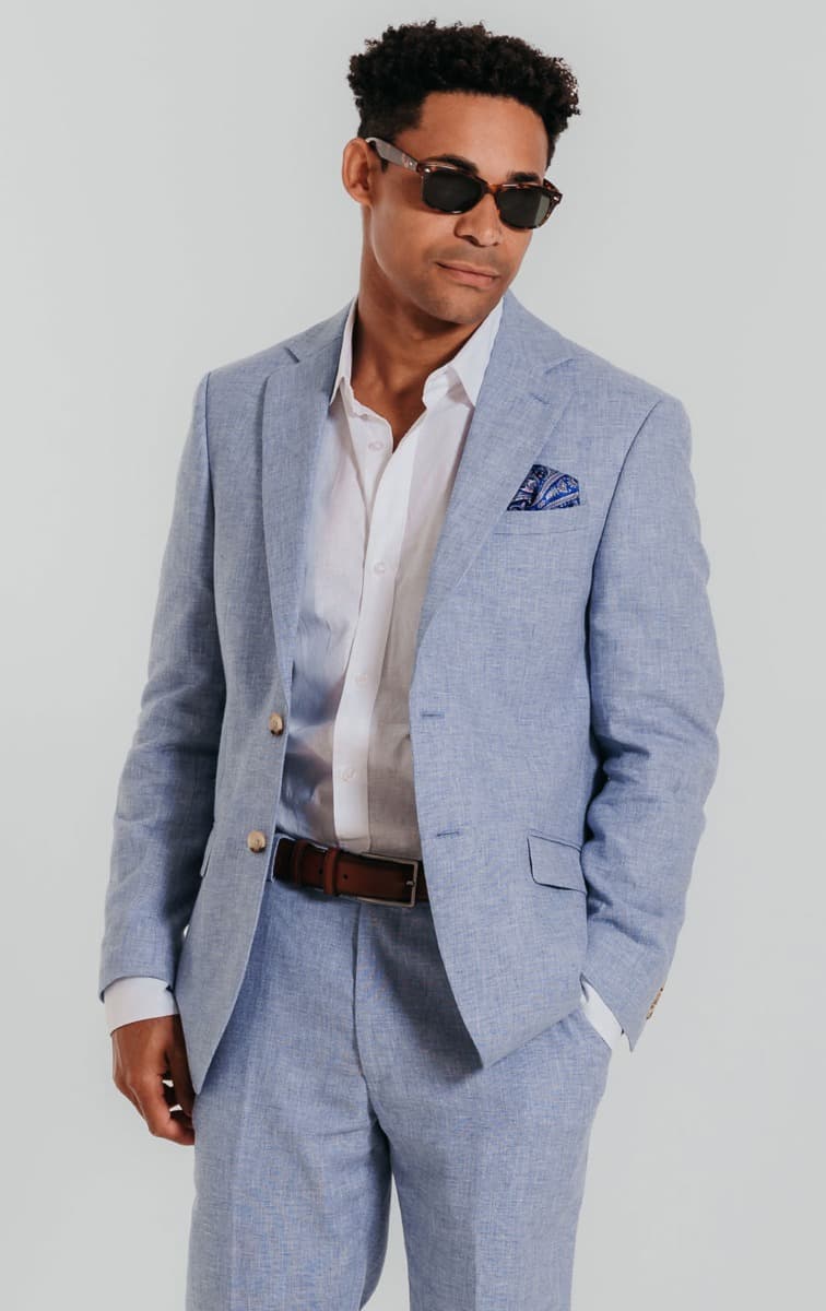 Dobell Light Blue Linen Suit Jacket primary image