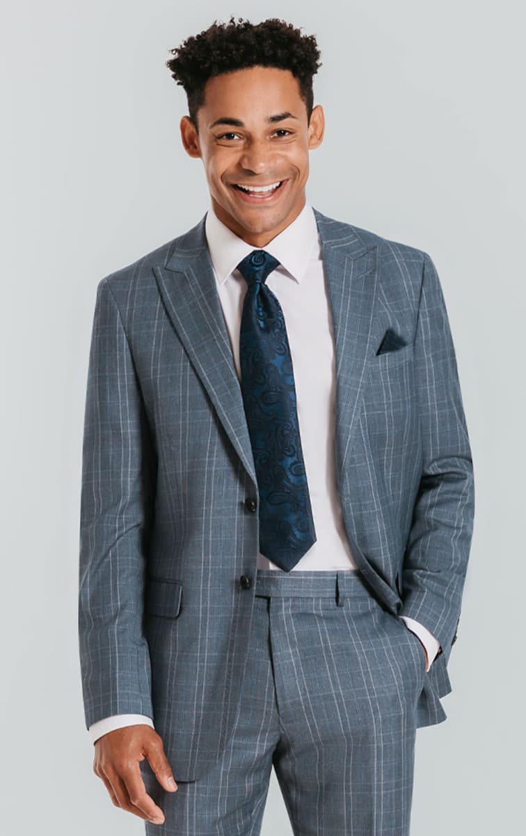 Dobell Light Blue Check Suit Jacket with Peak Lapel primary image