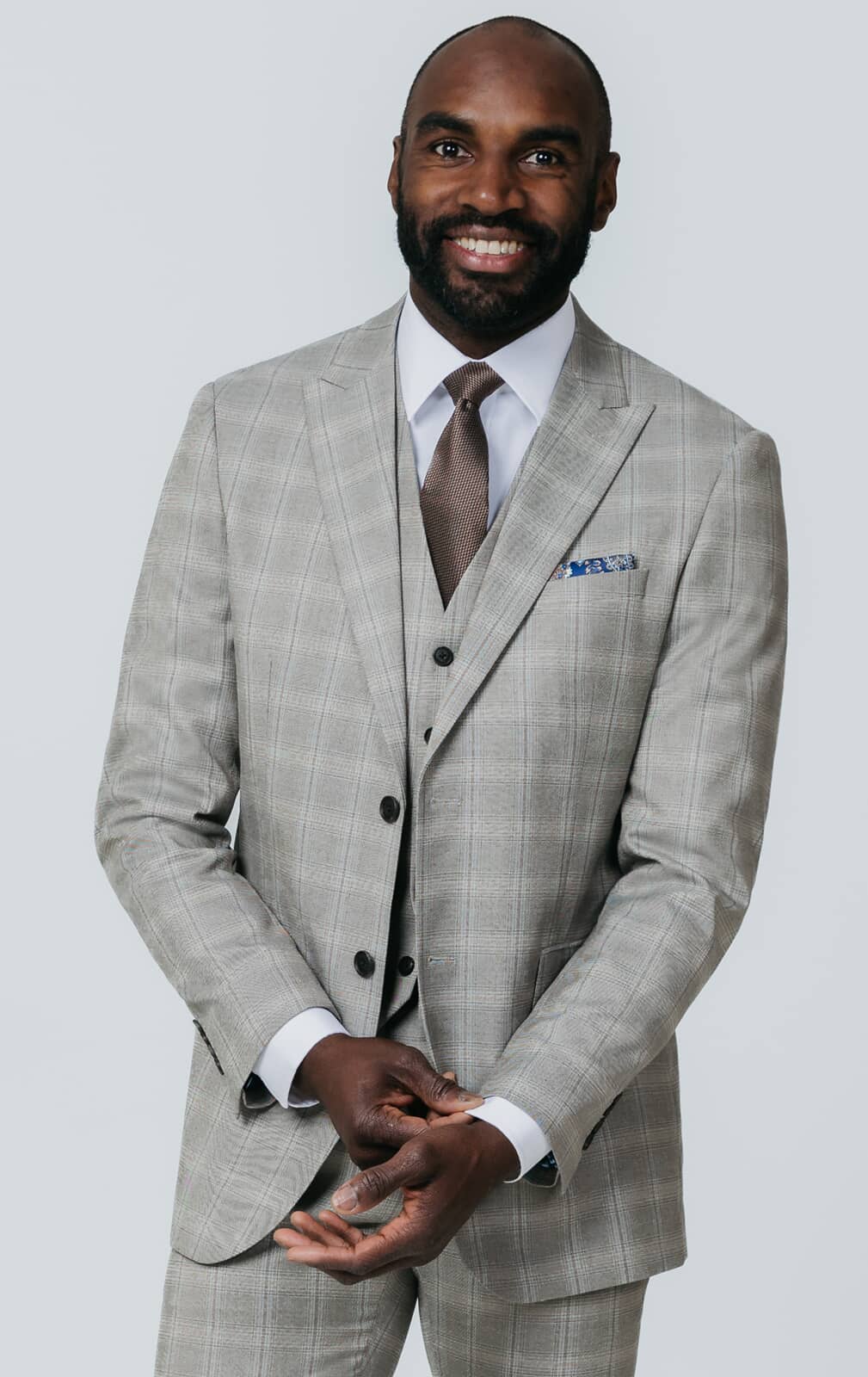 Taupe Check 3 Piece Suit with Peak Lapel primary image