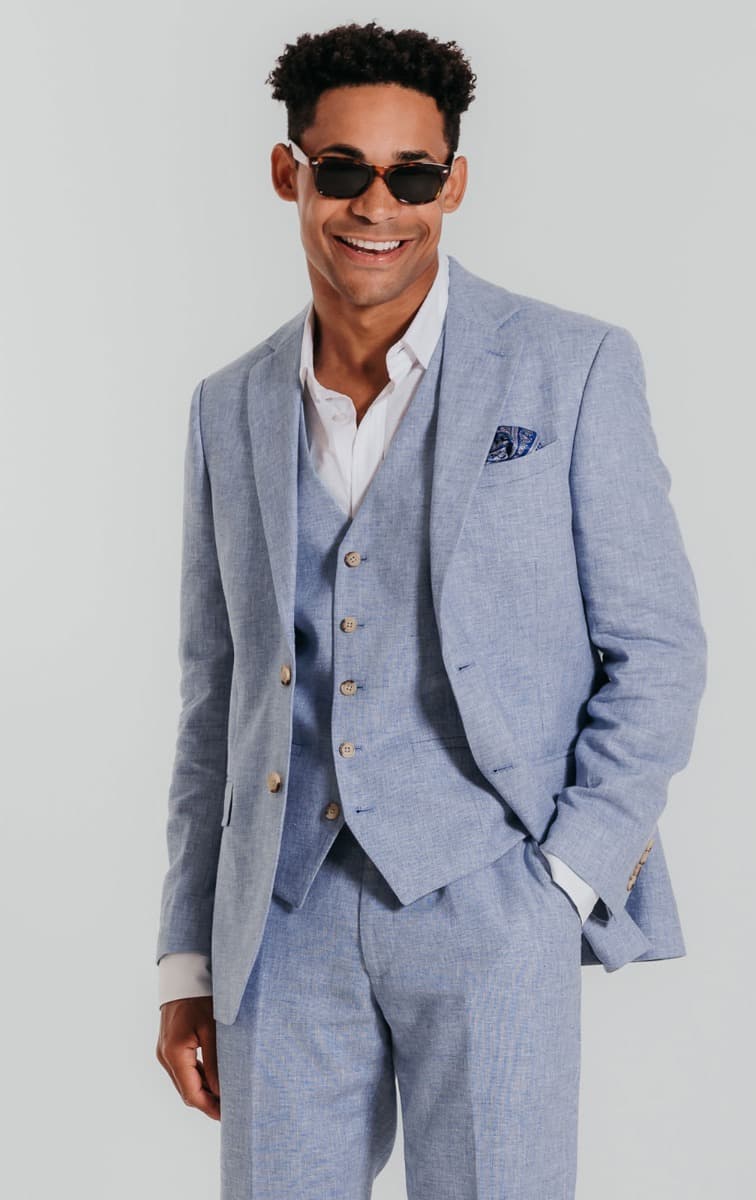 Dobell Light Blue Linen 3 Piece Suit primary image