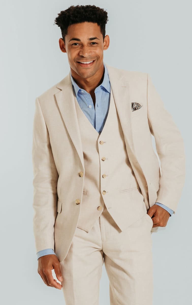 Dobell Cream Linen Slim Fit 3 Piece Suit primary image