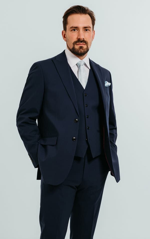 Dobell Blue 3 Piece Suit with Peak Lapel primary image