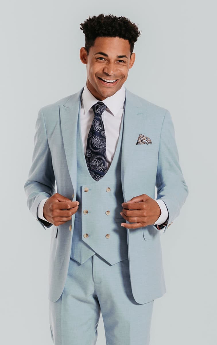Dobell Light Blue 3 Piece Suit with Peak Lapel primary image