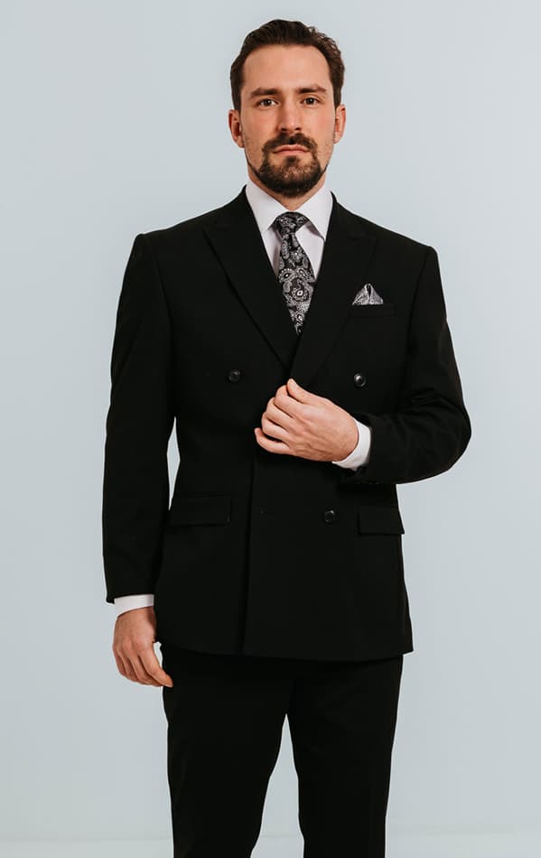 Dobell Black Double Breasted Suit with Peak Lapel primary image