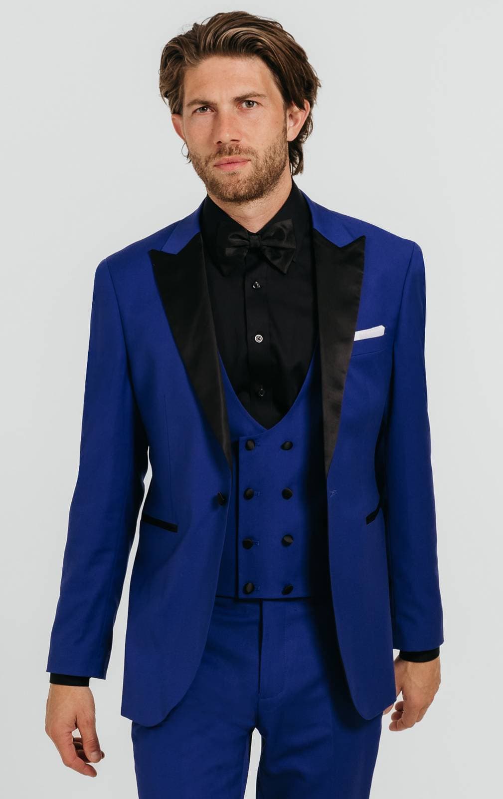 Bright Blue 3 Piece Tuxedo with Peak Lapel primary image