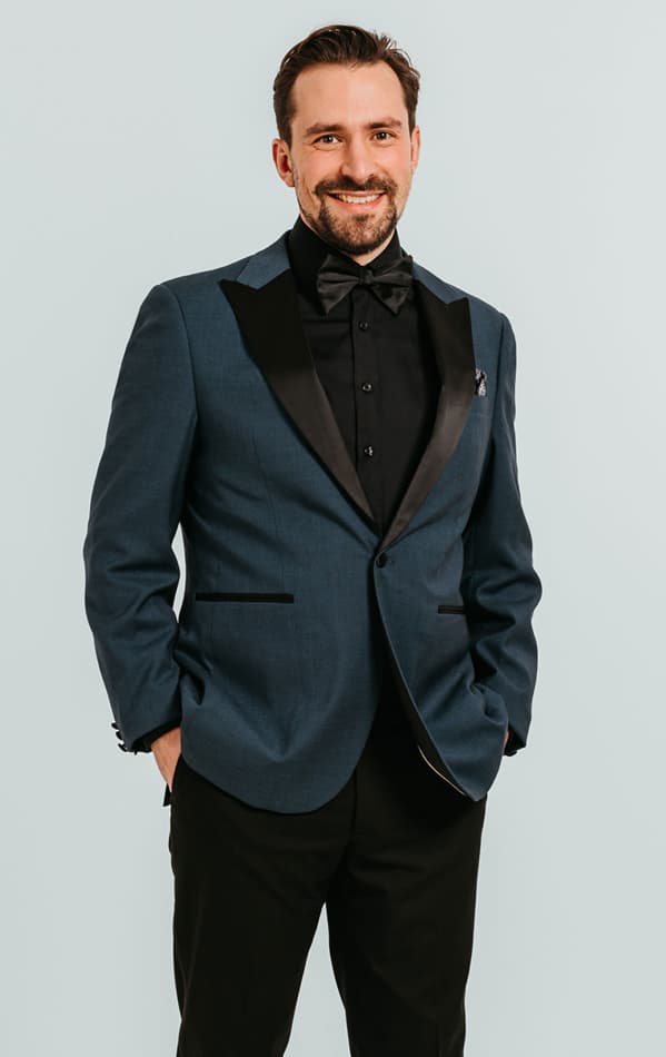 Dobell Teal Tuxedo with Peak Lapel & Black Trousers primary image