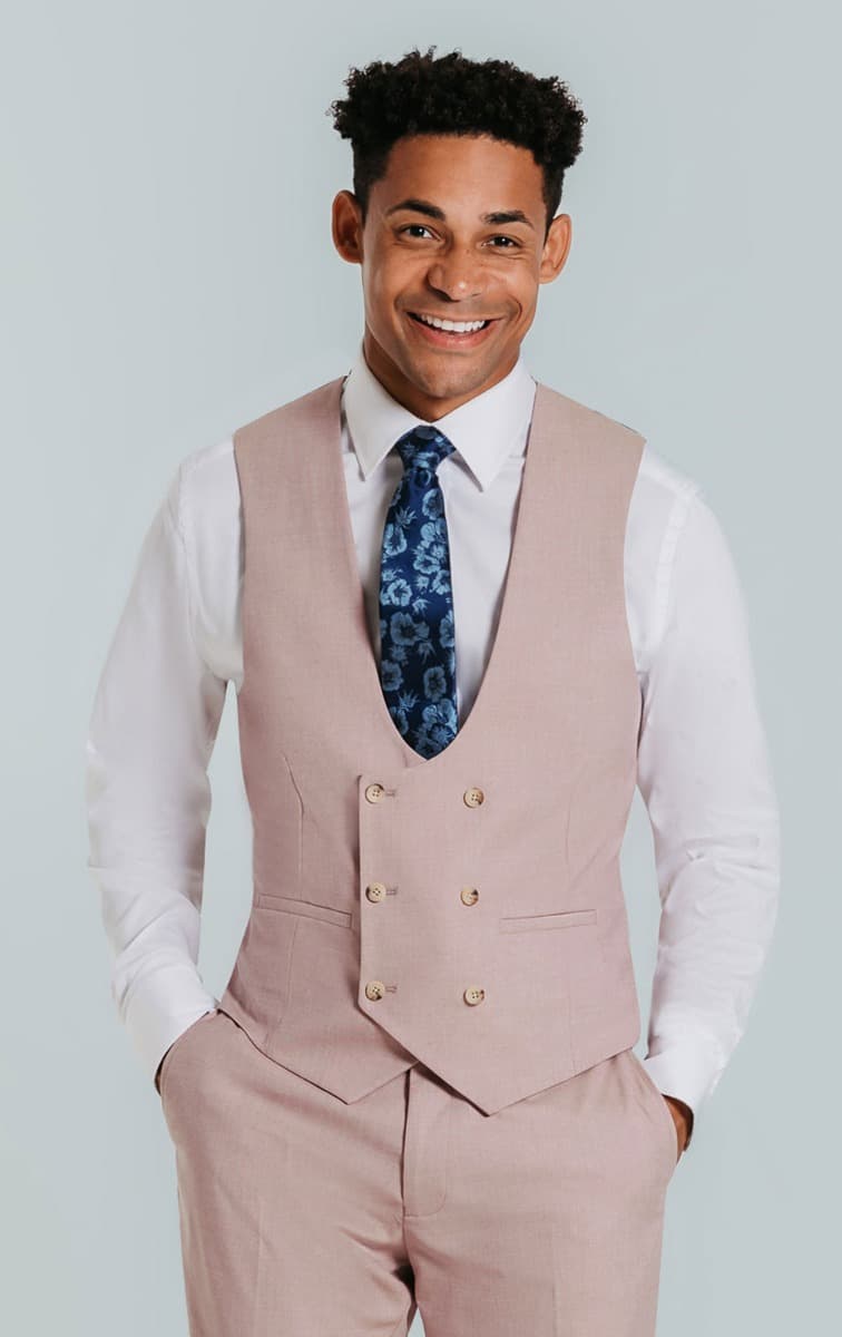 Dobell Dusty Pink Double Breasted Waistcoat primary image