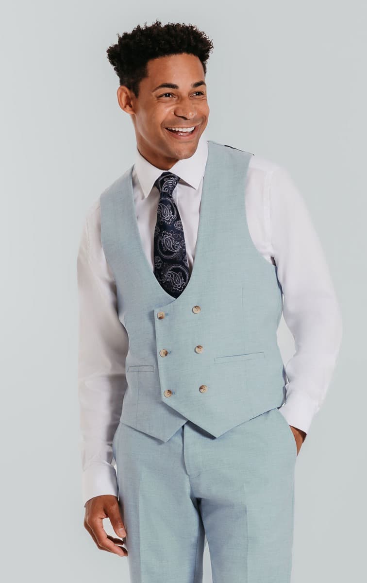 Dobell Light Blue Double Breasted Waistcoat primary image