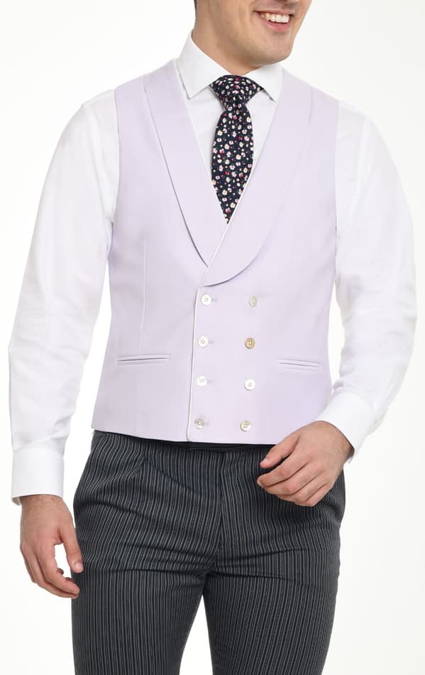 Dobell Lilac Twill Double Breasted Morning Suit Waistcoat with Shawl Lapel primary image
