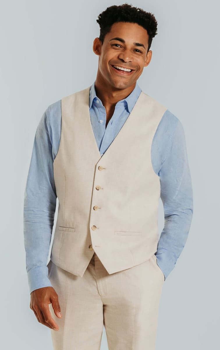 Dobell Cream Linen Waistcoat primary image
