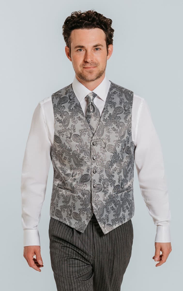 Dobell Grey Paisley Waistcoat primary image