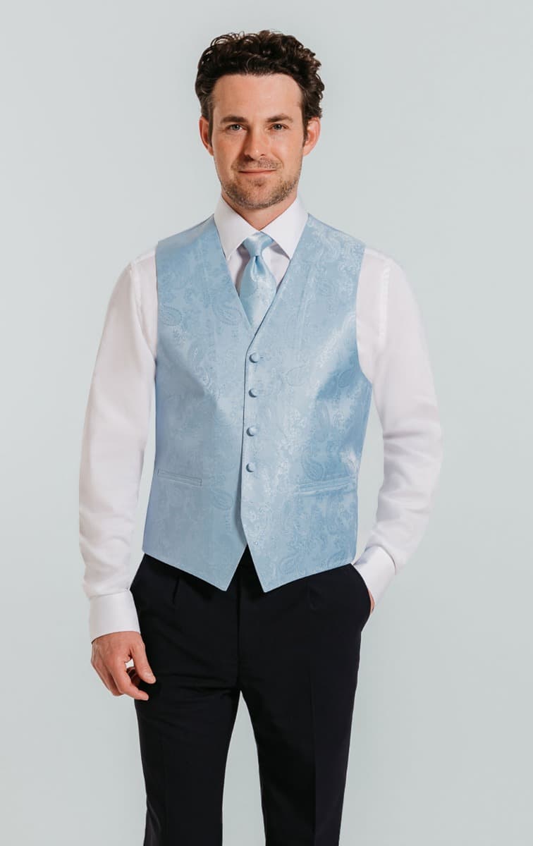 Dobell Light Blue Paisley Waistcoat primary image