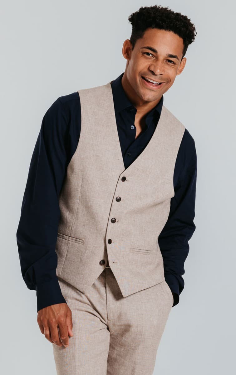Dobell Sand Linen Slim Fit Waistcoat primary image