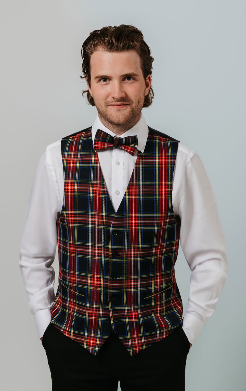 Navy Blue Tartan Waistcoat primary image