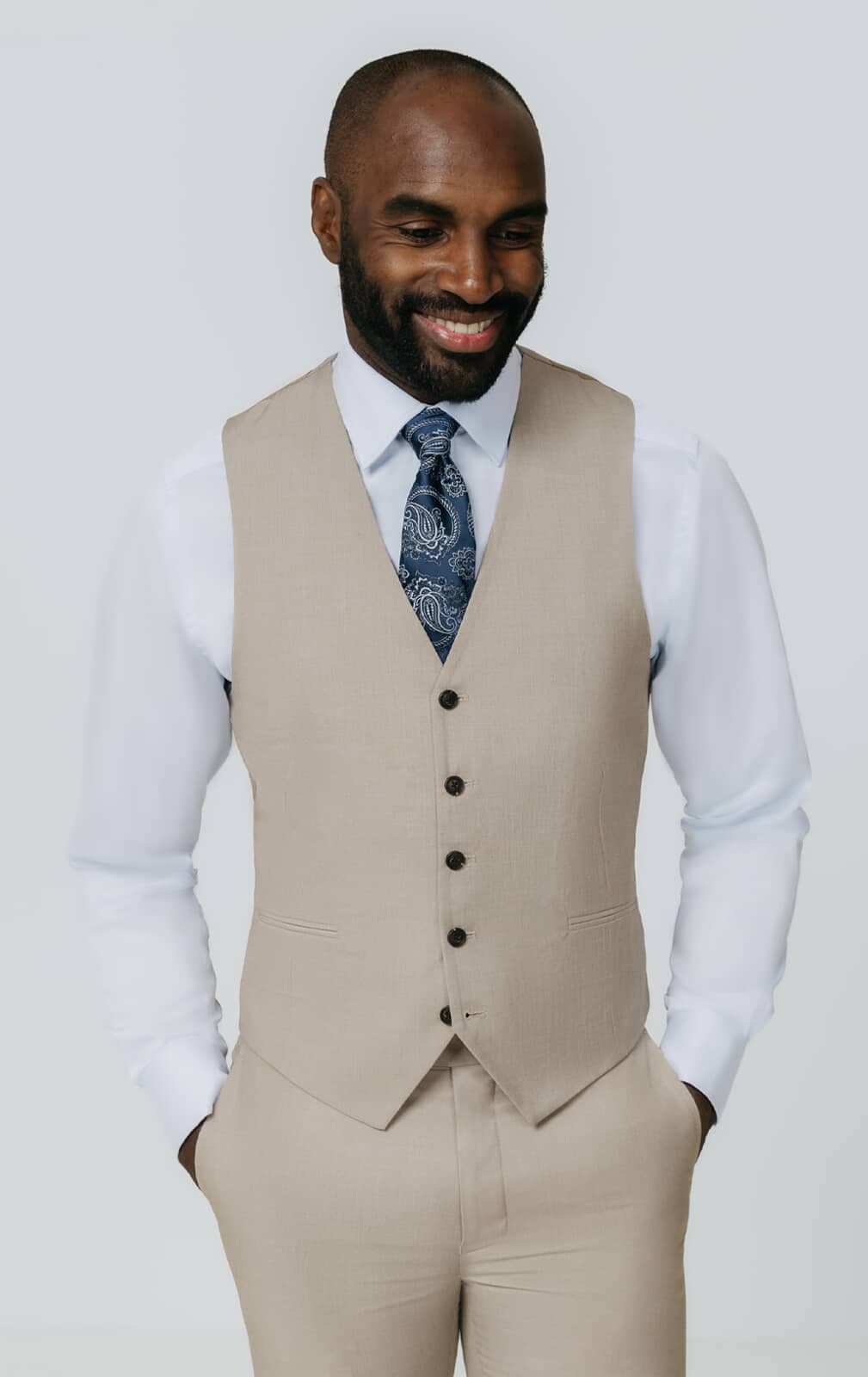 Stone Sharkskin Slim Fit Waistcoat primary image