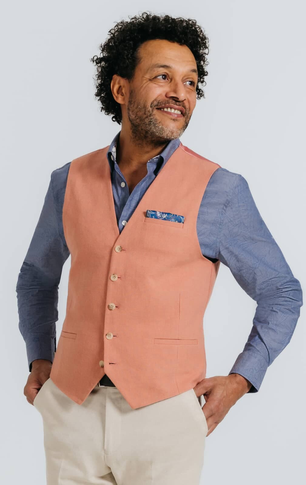 Coral Linen Twill Waistcoat primary image