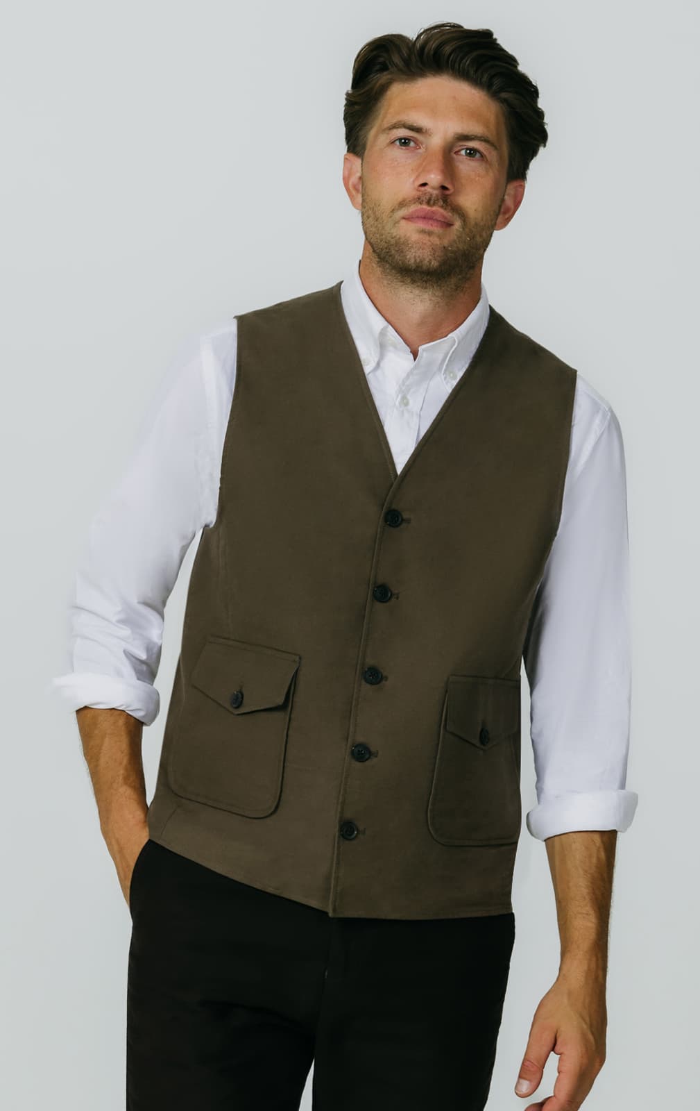 Olive Moleskin Waistcoat