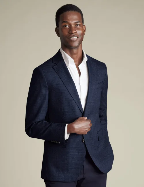 Navy wool-rich suit jacket