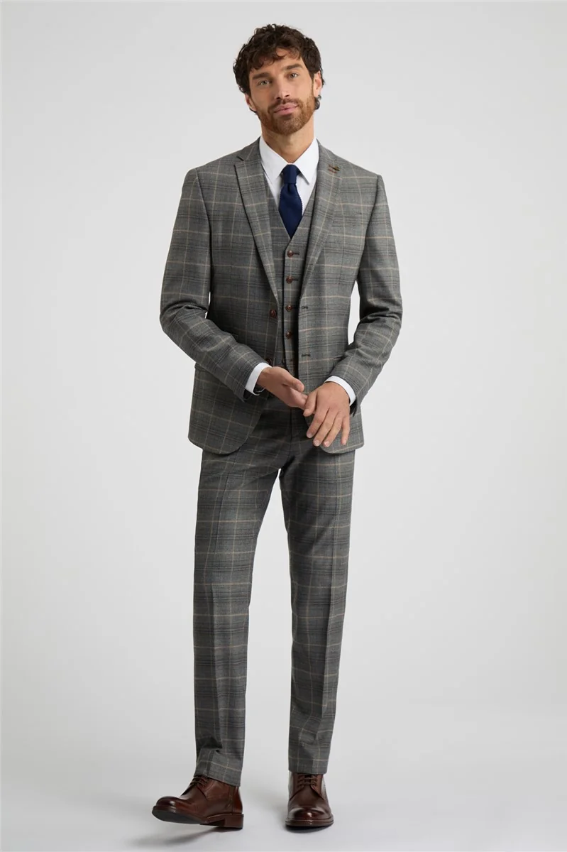 Antique Rogue Slim Fit Grey With Tan Checked Jacket thumbnail 3