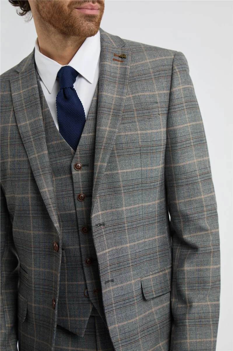 Antique Rogue Slim Fit Grey With Tan Checked Jacket thumbnail 4