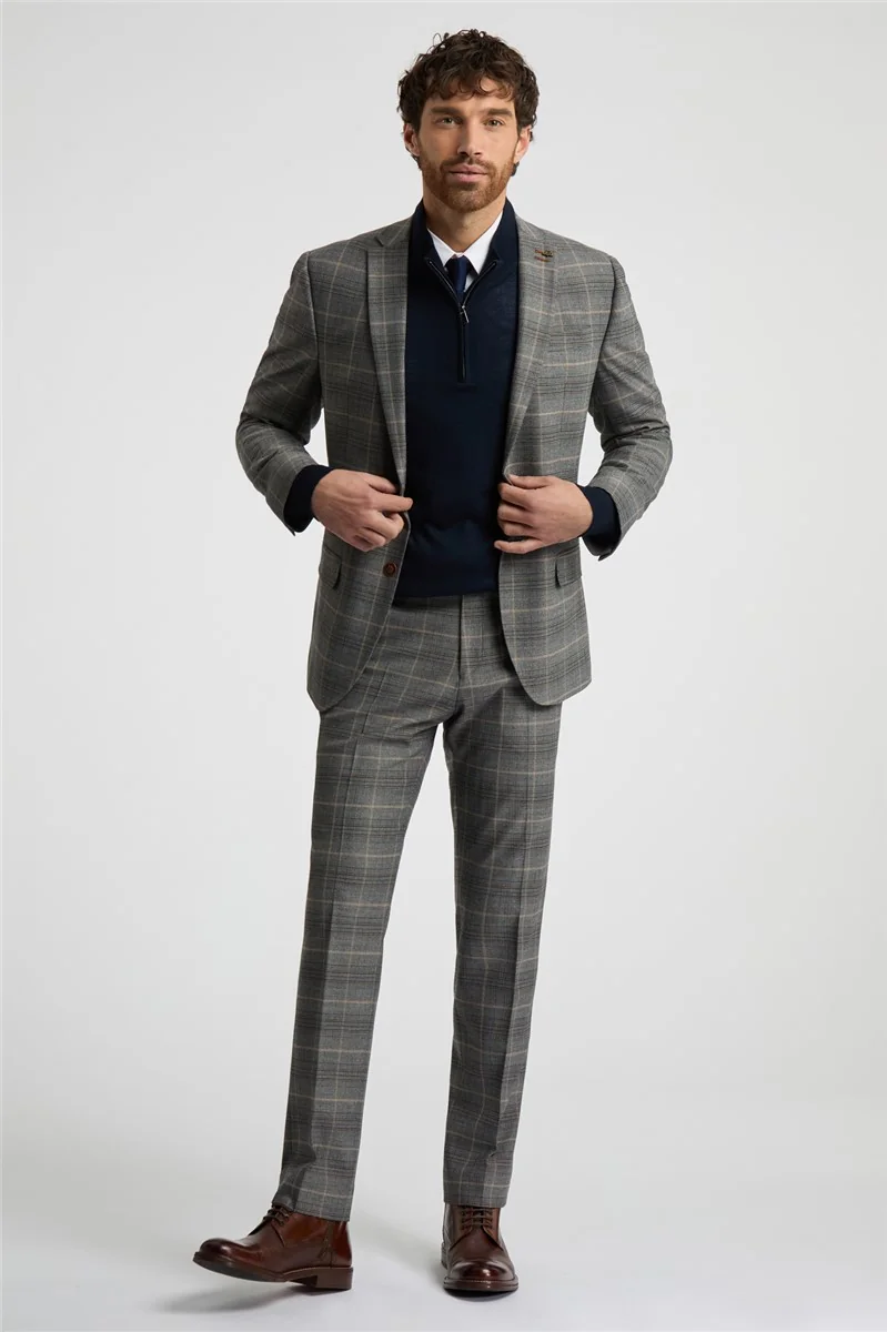 Antique Rogue Slim Fit Grey With Tan Checked Jacket thumbnail 5