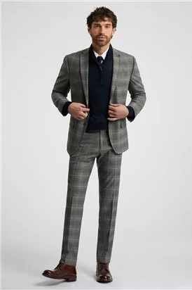 Antique Rogue Slim Fit Grey With Tan Checked Jacket thumbnail 10