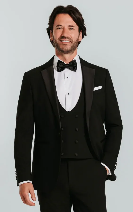 Black 3 Piece Slim-Fit Tuxedo with Notch Lapel thumbnail 2