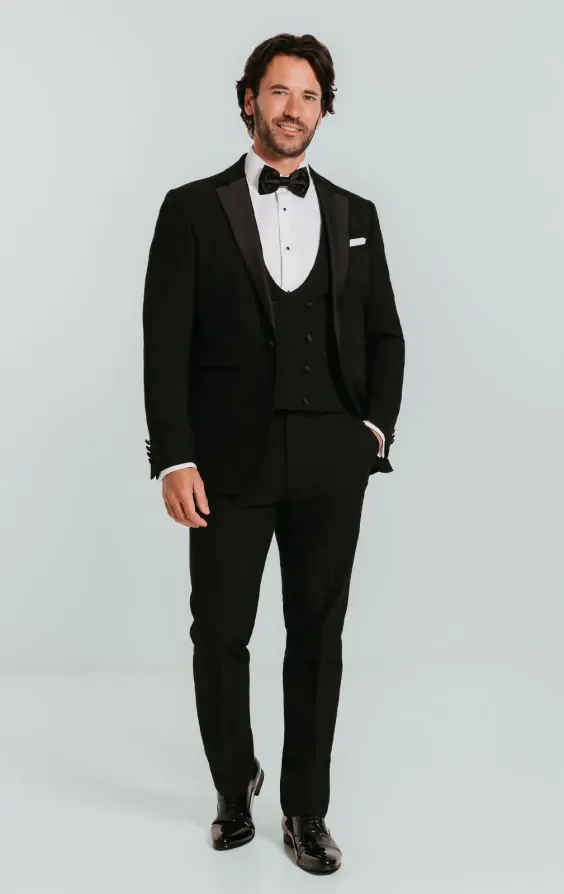 Black 3 Piece Slim-Fit Tuxedo with Notch Lapel thumbnail 3
