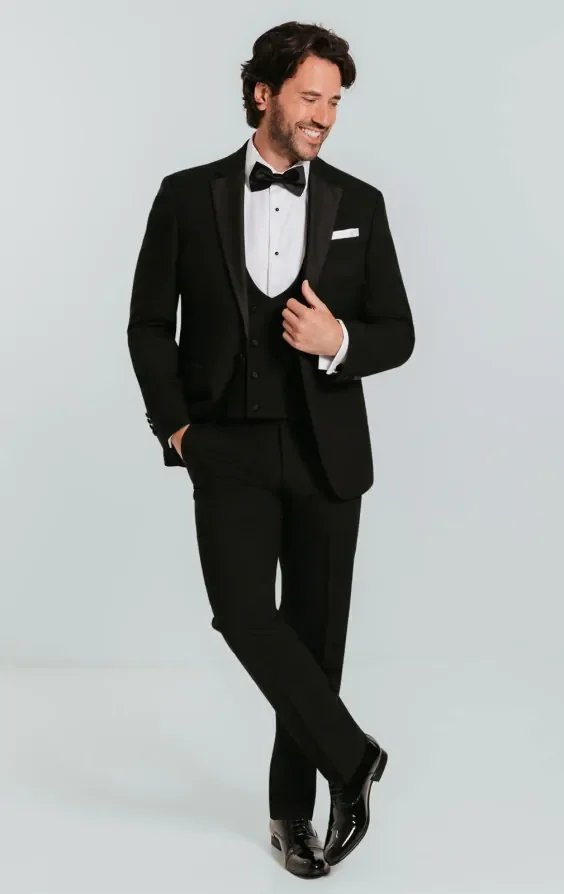 Black 3 Piece Tuxedo with Notch Lapel thumbnail 3
