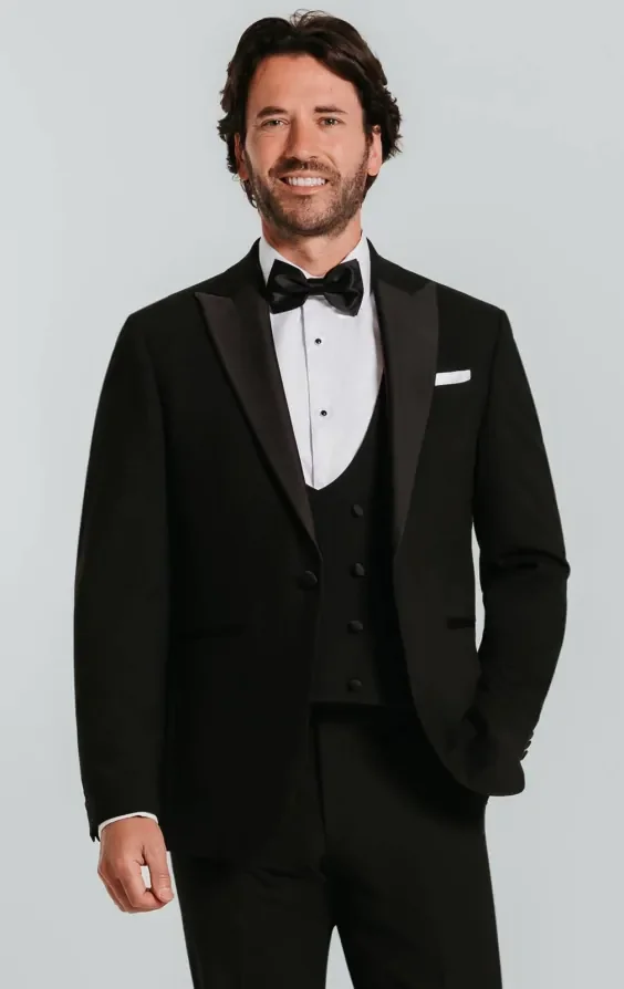 Black 3 Piece Tuxedo with Peak Lapel thumbnail 2