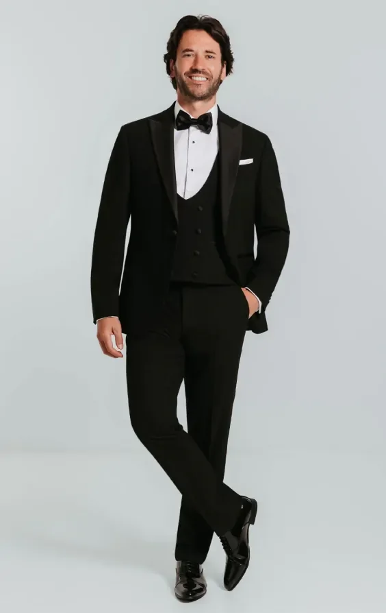 Black 3 Piece Tuxedo with Peak Lapel thumbnail 3