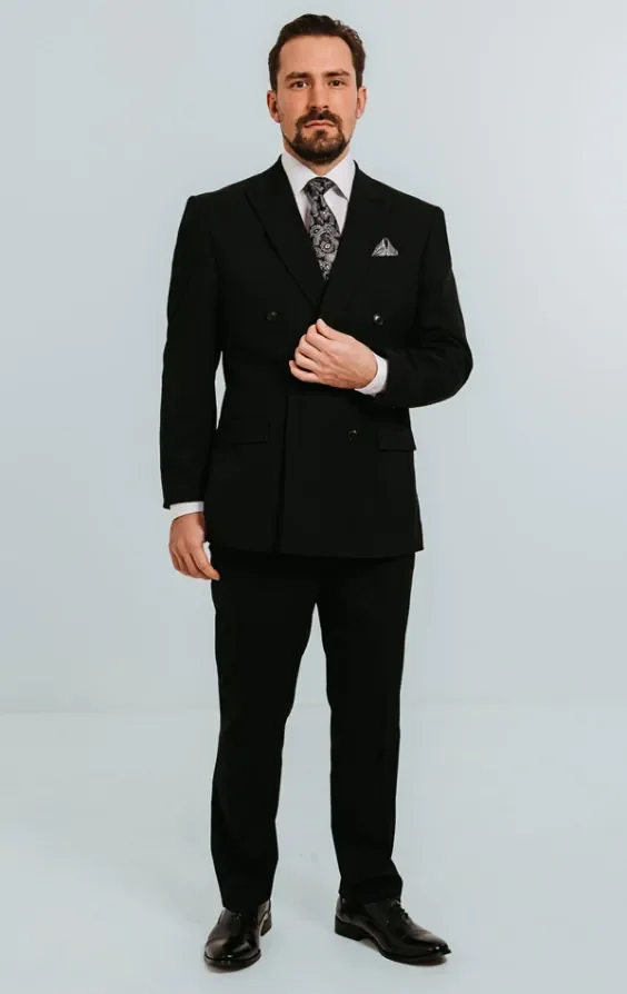 Black Double Breasted Suit with Peak Lapel thumbnail 3