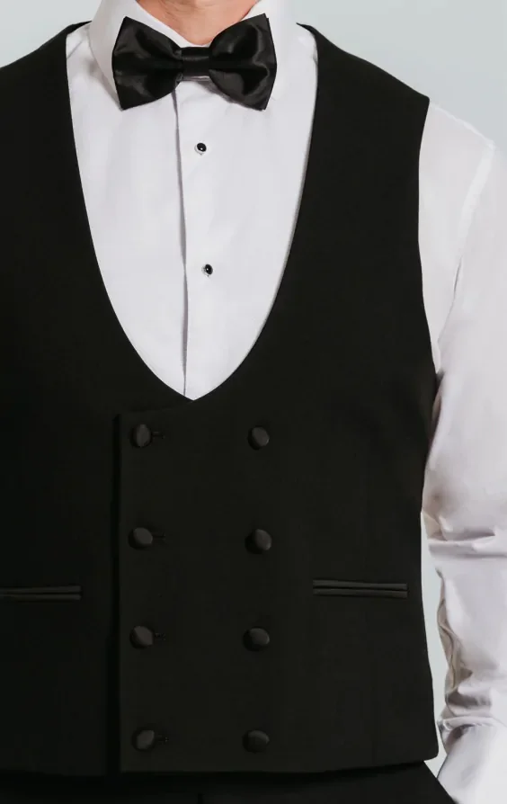 Black Double Breasted Tuxedo Waistcoat thumbnail 3