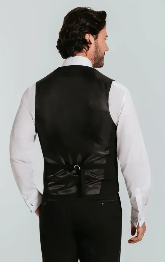Black Double Breasted Tuxedo Waistcoat thumbnail 4