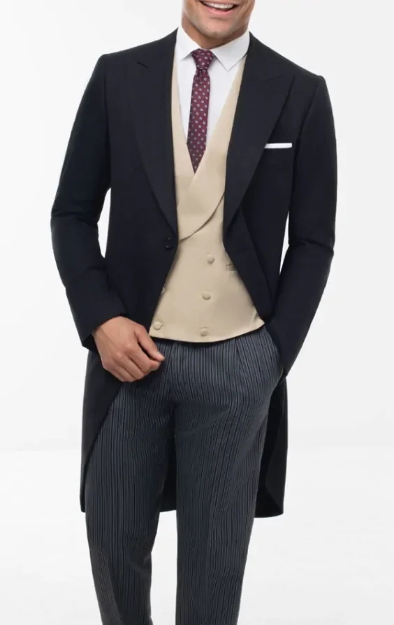 Black Herringbone Morning Suit with Striped Trousers thumbnail 3