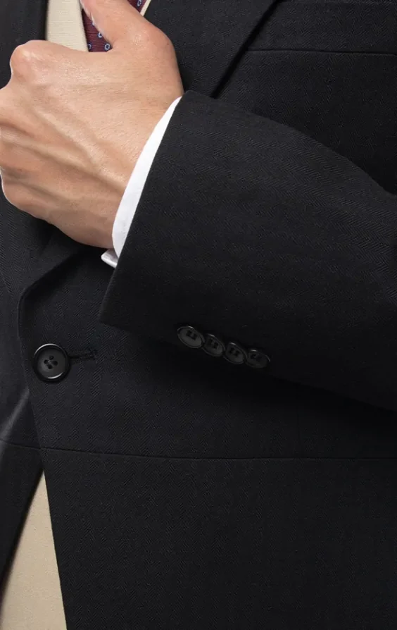 Black Herringbone Morning Suit with Striped Trousers thumbnail 6