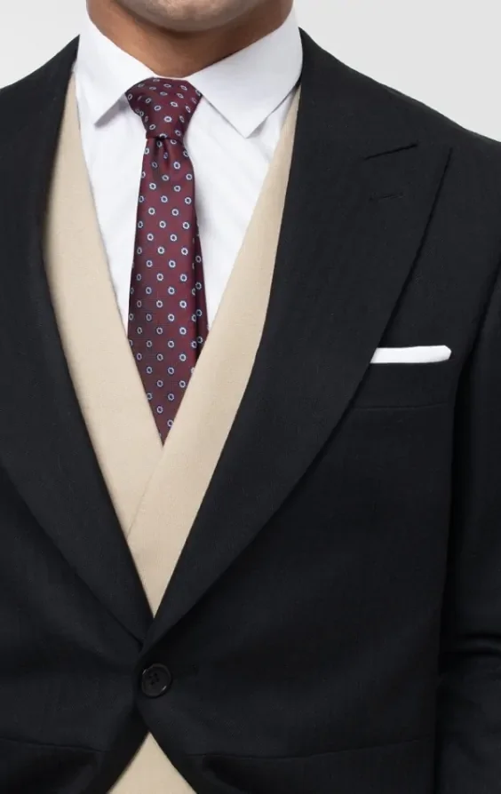 Black Herringbone Morning Suit with Striped Trousers thumbnail 7