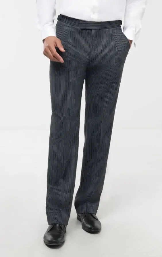 Black Herringbone Morning Suit with Striped Trousers thumbnail 8