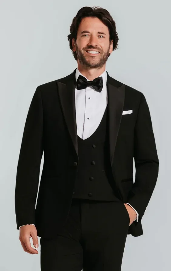 Black Slim-Fit 3 Piece Tuxedo with Peak Lapel thumbnail 2