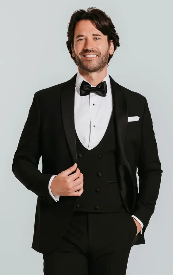 Black Slim-Fit 3 Piece Tuxedo with Shawl Lapel thumbnail 2