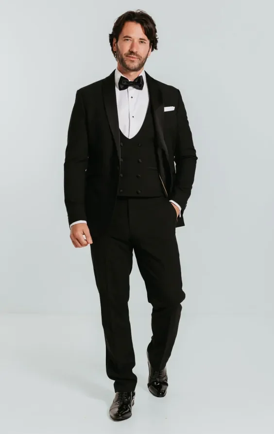Black Slim-Fit 3 Piece Tuxedo with Shawl Lapel thumbnail 3