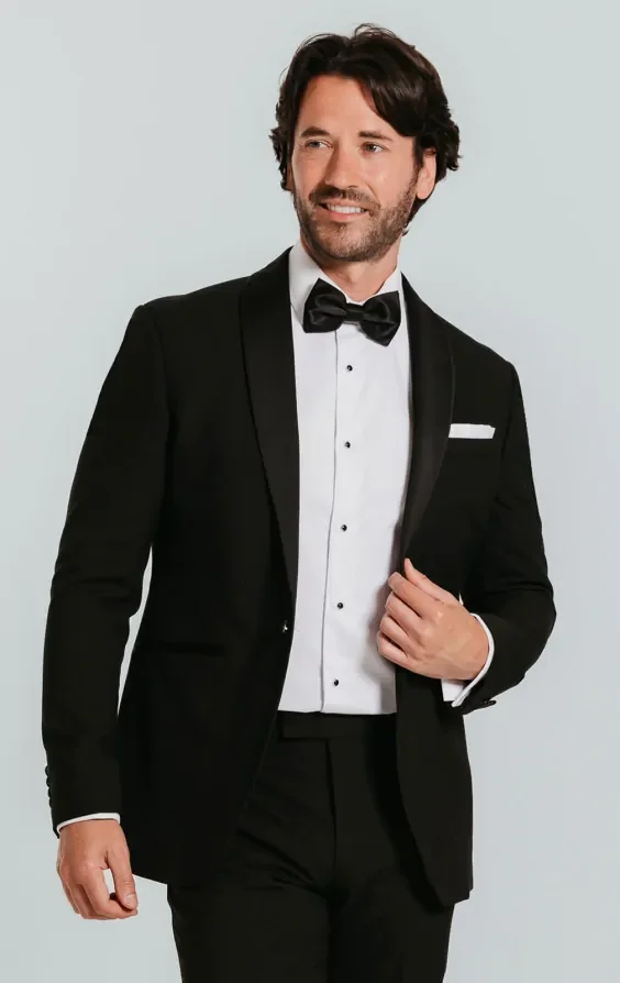 Black Slim-Fit Dinner Jacket with Shawl Lapel thumbnail 2