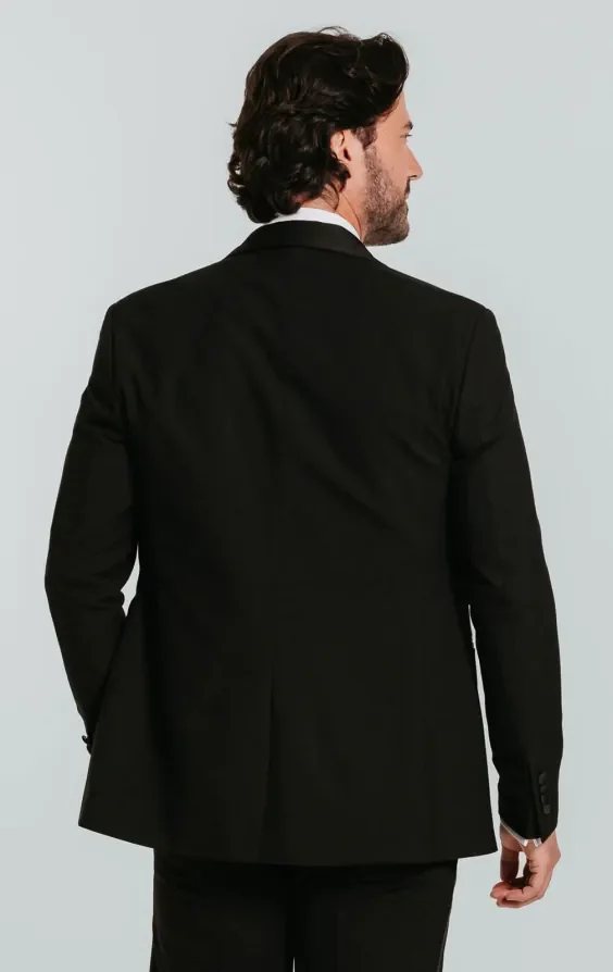 Black Slim-Fit Dinner Jacket with Shawl Lapel thumbnail 3