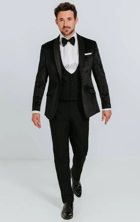 Black Slim Fit Velvet Tuxedo thumbnail 3