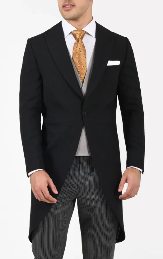 Black Wool Herringbone Morning Suit with Striped Trousers thumbnail 3