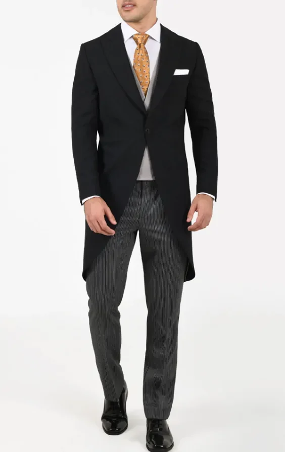 Black Wool Herringbone Morning Suit with Striped Trousers thumbnail 4