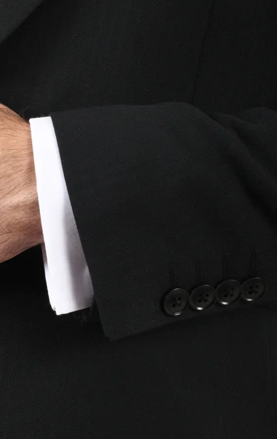 Black Wool Herringbone Morning Suit with Striped Trousers thumbnail 6